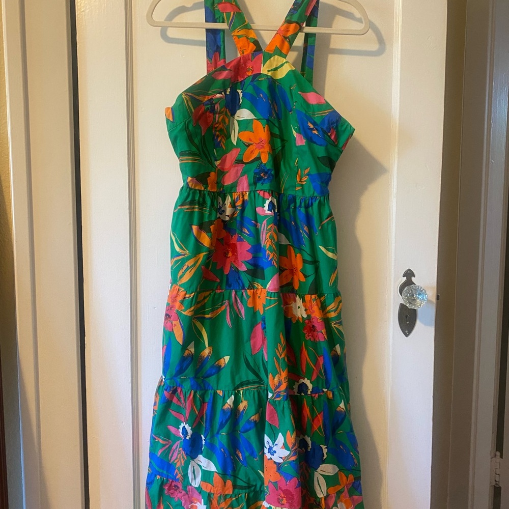 J. Crew Vibrant Floral Dress - Green and Orange - Size 12P